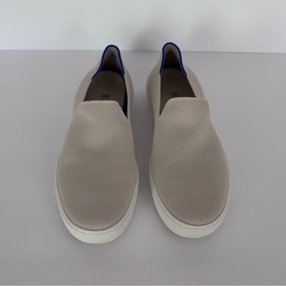 Rothy’s The Original Slip-On Sneaker | 8.5 | Sand w/signature blue stripes - Picture 3 of 9